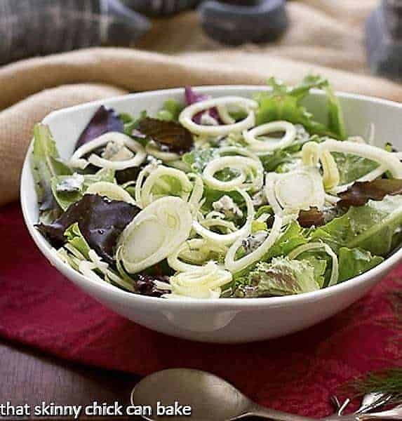 Fennel and Gorgonzola Salad in a white salad bowl