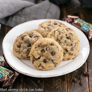 Milky Way Chocolate Chip Cookies on a round white plate