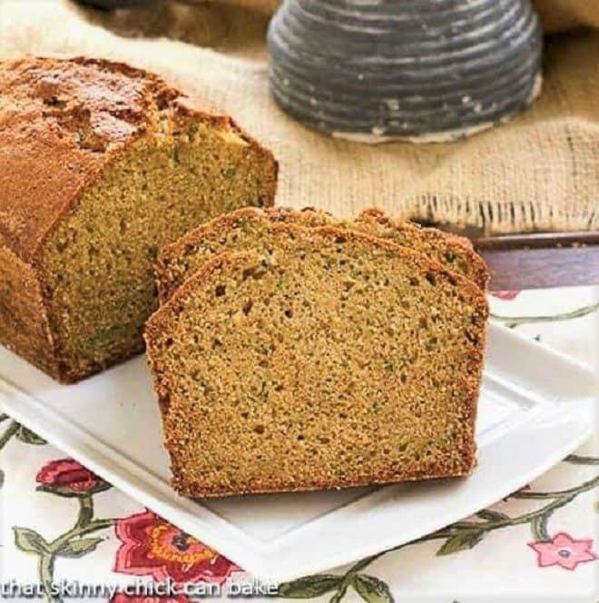 Sugar Crusted Zucchini Bread on a white tray