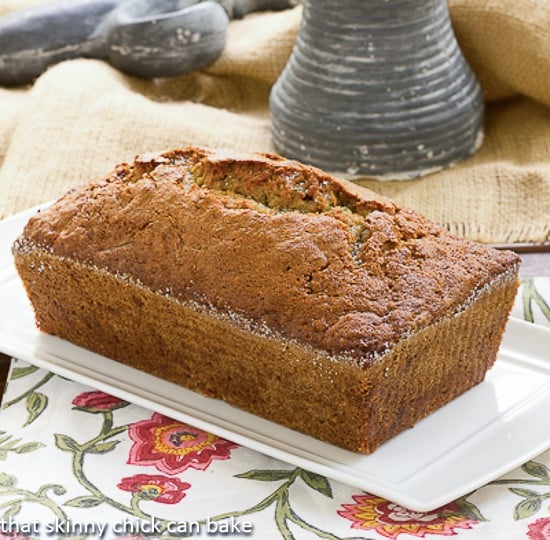 Sugar Crusted Zucchini Bread on a rectangular, ceramic serving tray