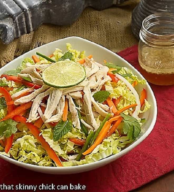 Vietnamese Chicken Salad in a white serving bowl