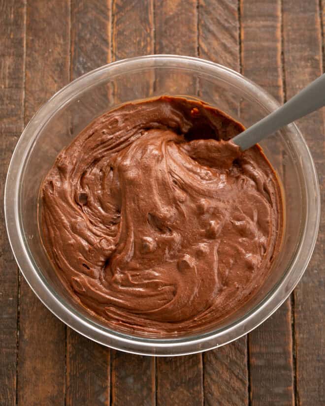 Double chocolate cookie batter in a bowl.