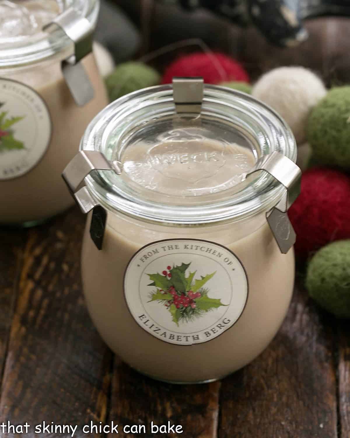 Bailey's Irish cream recipe in a jar with a holiday label.