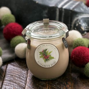 Irish cream recipe in a glass jar with a festive label