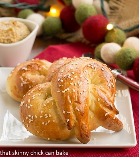 Homemade Challah Pretzels on a small white plate