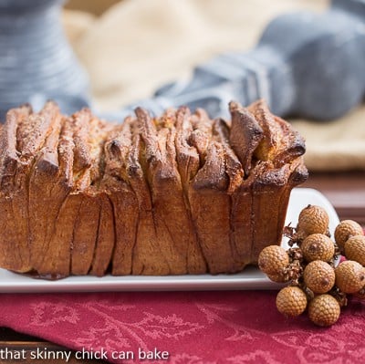 Cinnamon Pull Apart Coffee Cake on a white platter