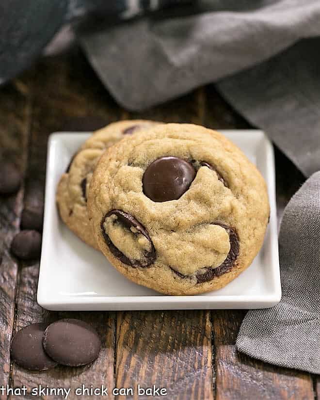 Southern Living's BEST Chocolate Chip Cookies on a square white plate