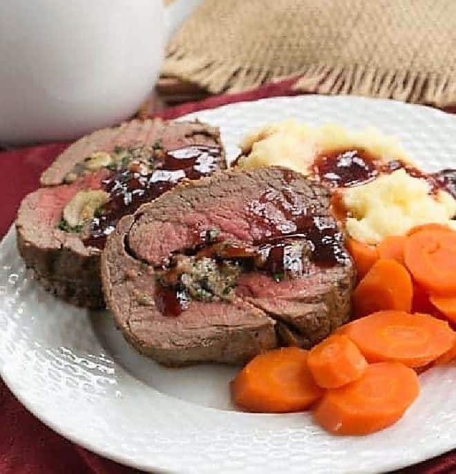 Gorgonzola Mushroom Stuffed Beef Tenderloin - Company Worthy! - That Skinny Chick Can Bake