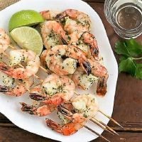 Skewered Margarita Shrimp on a white platter