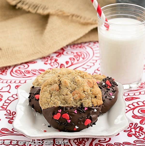 Big Dipper Oatmeal Butterscotch Cookies on a square white plate with a glass of milk