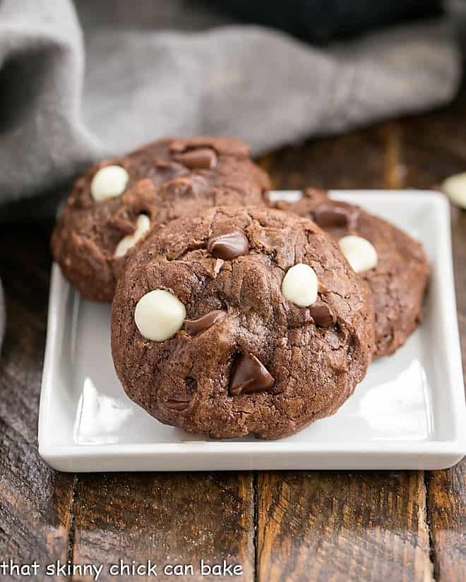 Brownie Cookies on a square white plate.