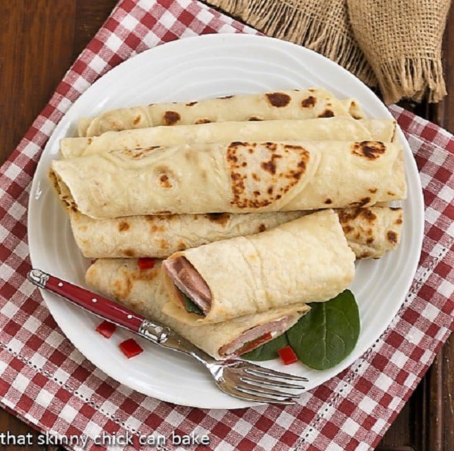 Potato Lefse on a white plate from above.