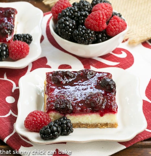 Berry Topped Cheesecake Bars from That Skinny Chick Can Bake