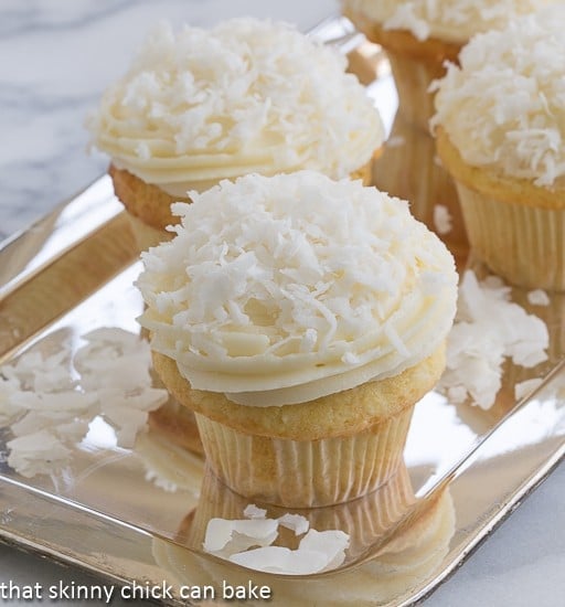 Coconut Cupcakes with Cream Cheese Frosting | That Skinny Chick Can Bake