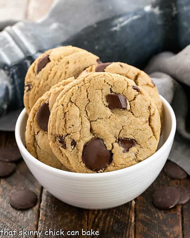 Jumbo Chocolate Chips in a white ceramic bowl