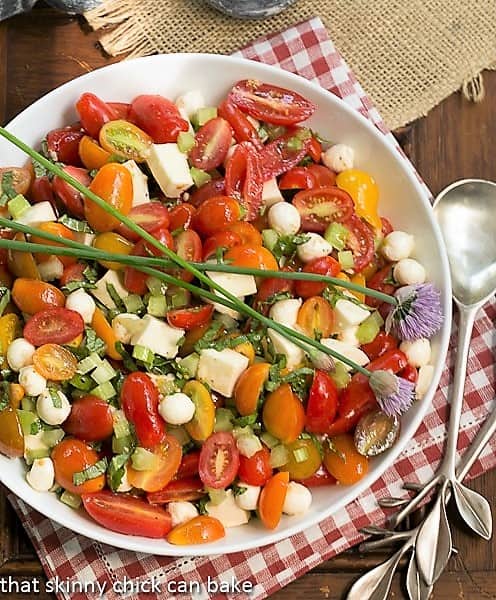 Overhead view of a Caprese Salad 