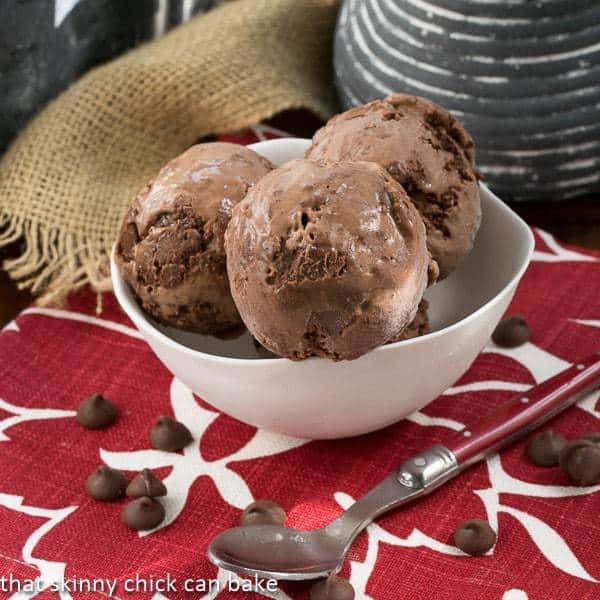 Chocolate Truffle Ice Cream scoops in a white bowl