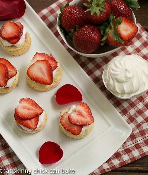 Overhead view of Strawberry Shortcakes on a white tray