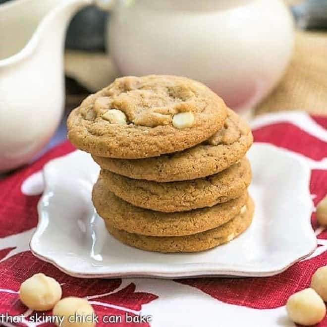 Stack of White Chocolate Macadamia Nut Cookies.