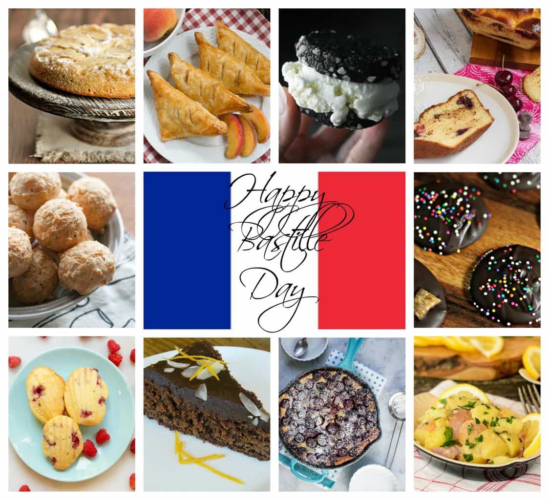 Bastille Day collage with 10 food photos and a title text box in the middle.