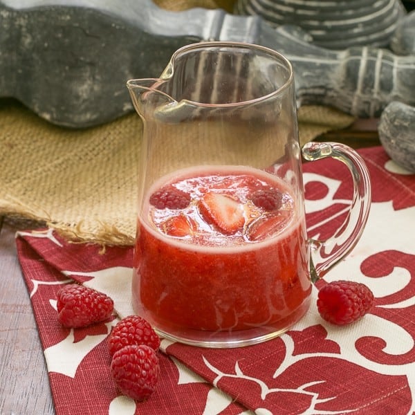 Frozen Fresh Berry Daiquiris in a glass pitcher