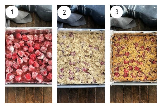 Raspberry Bars process shots collage.