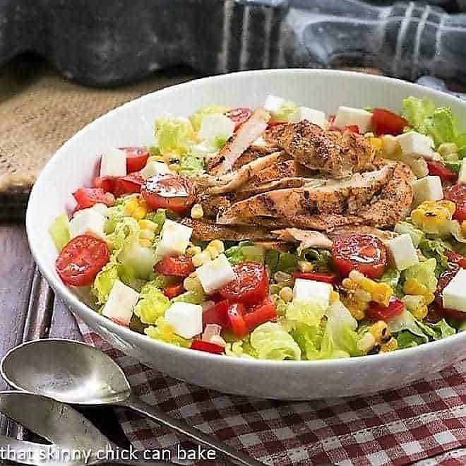 Southwestern Chicken Salad in a white ceramic salad bowl
