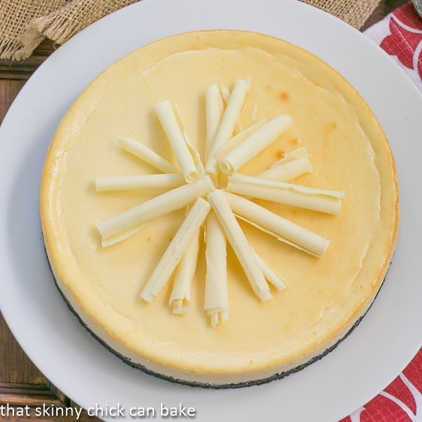 White Chocolate Frangelico Cheesecake| Cheesecake Recipe | That Skinny Chick Can Bake