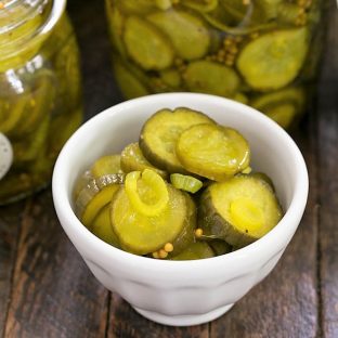 Easy Bread and Butter Pickles in a white bowl