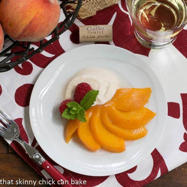 Riesling Poached Peaches with Mascarpone Cream | Poached Peach Recipe