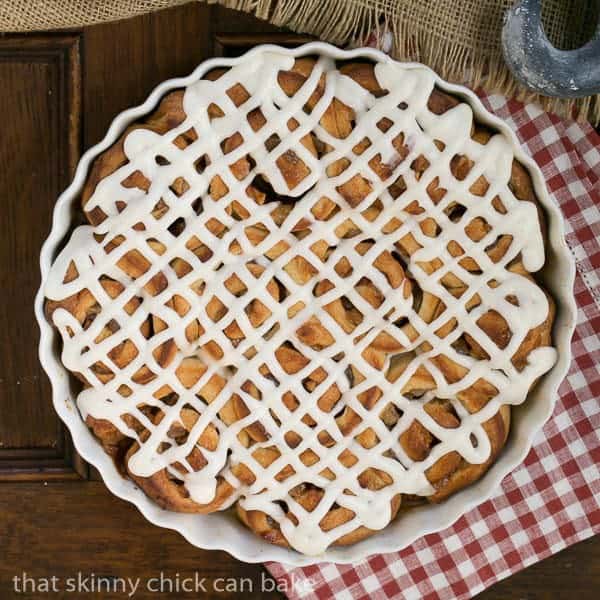 Overhead view of Apple Cinnamon Rolls drizzled with icing