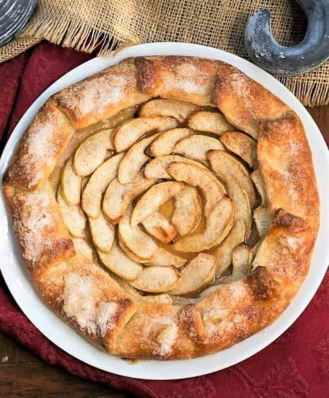 Maple Glazed Apple Galette on a white ceramic serving plate