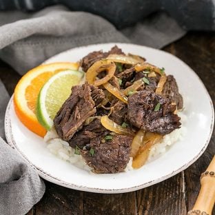 Cuban Shredded beef on a small white plate