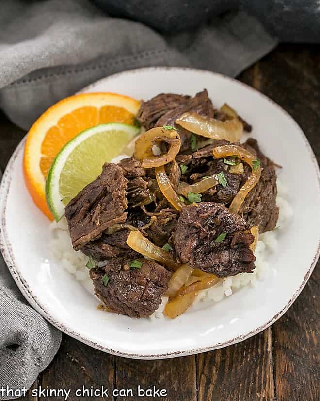 Overhead view of shredded Cuban beef