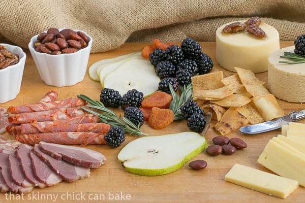 Charcuterie Platter with fruit, meats, nuts, cheeses and crackers