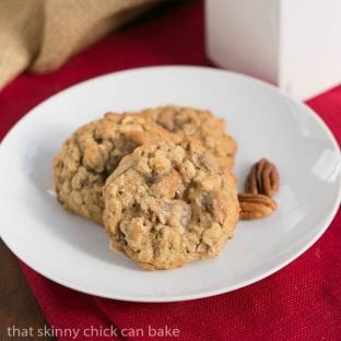 Oatmeal toffee cookies on a white plate