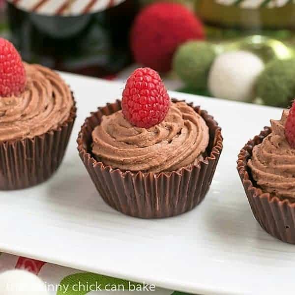 Chocolate Mousse Cups on a white ceramic tray