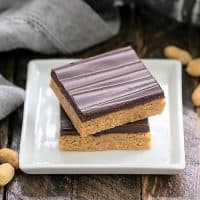 Homemade Reese's Bars on a square white plate