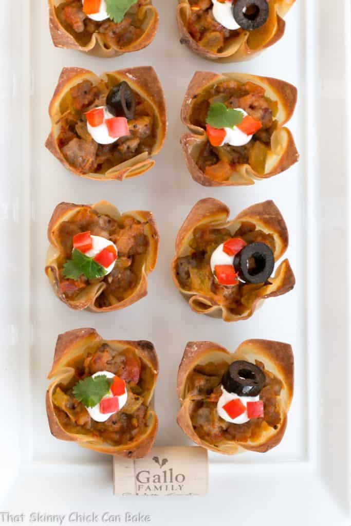 Overhead view of Mini Mexican Tarts on a white ceramic tray