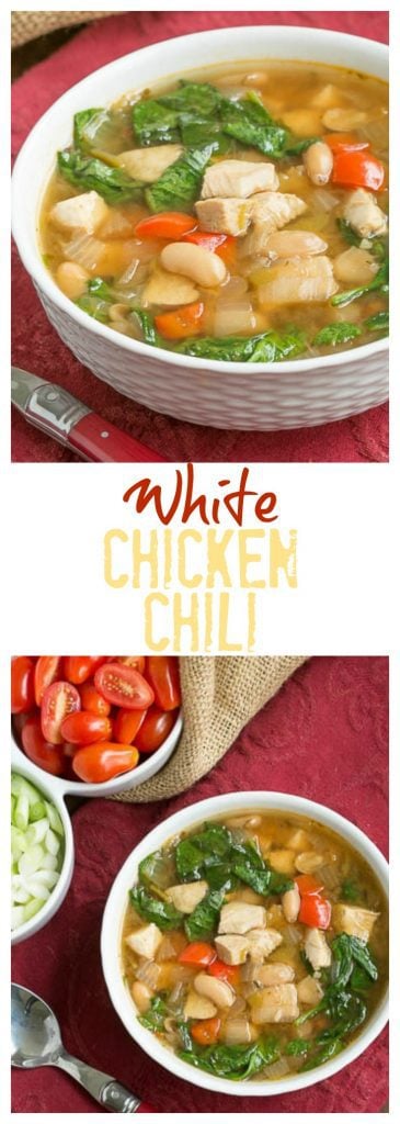 White Chicken Chili - A warm comforting soup with cannellini beans and chunks of chicken! White Chicken Chili pinterest collage