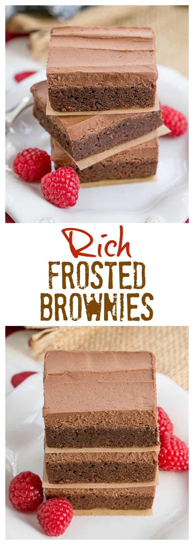 Rich Frosted Brownies - Fudgy brownies topped with rich, chocolate buttercream frosting #brownies #chocolatefrosting #fudgy #frostedbrownies