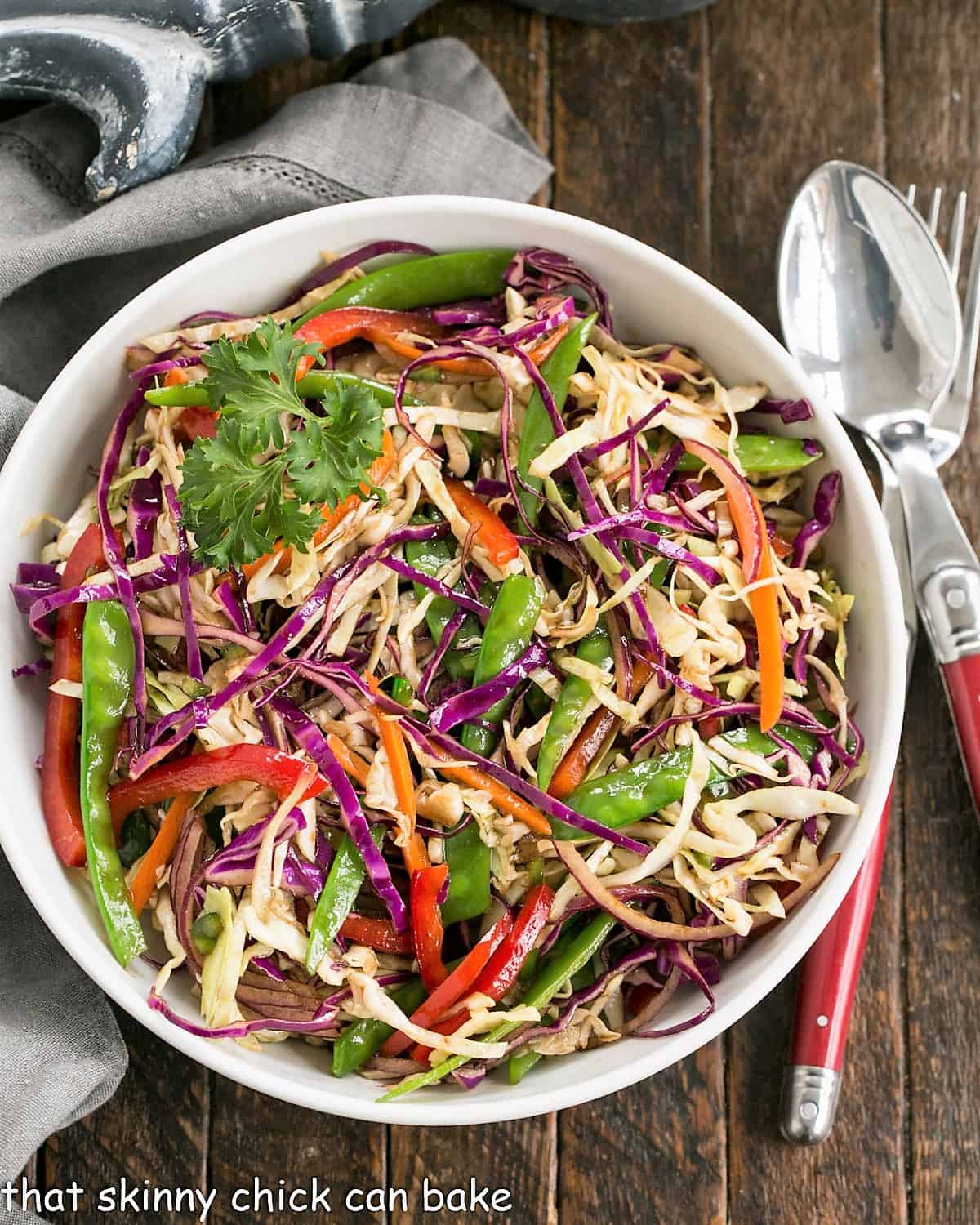 Overhead view of Asian Salad with Ginger Dressing.