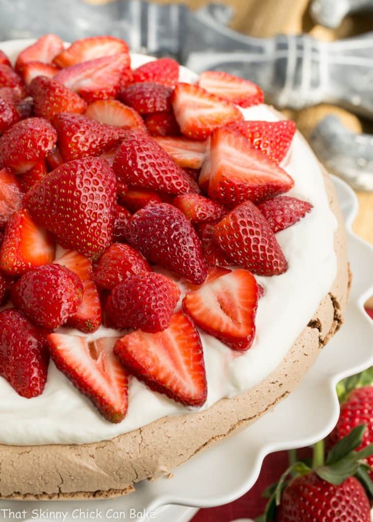 Chocolate Pavlova - A chocolate meringue topped with mascarpone cream and luscious strawberries