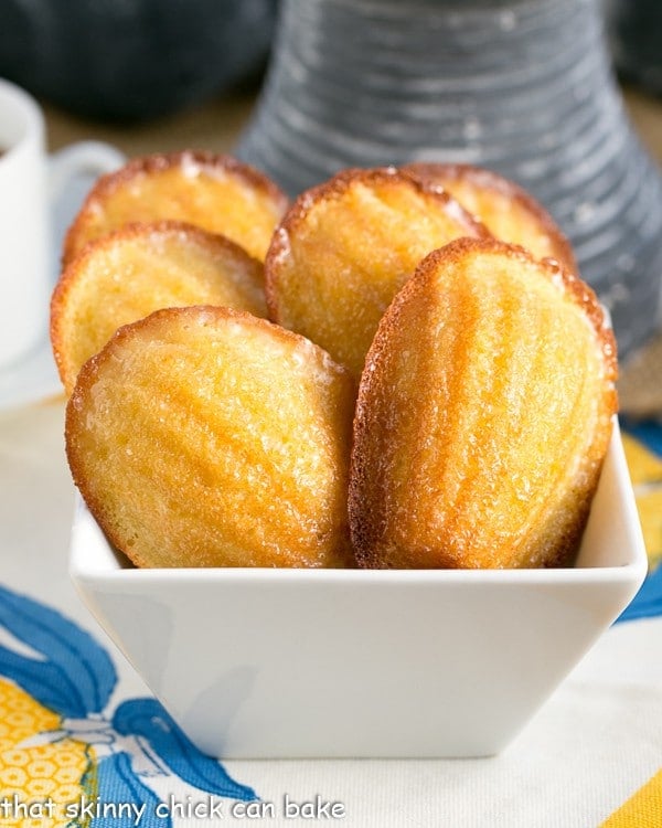 Lemon Madeleines in a square white bowl