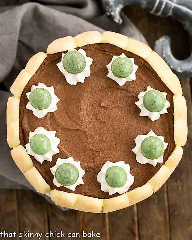 Overhead view of Irish Chocolate Mousse Cake.