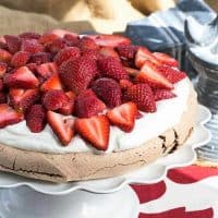 Strawberry topped chocolate pavlova featured image