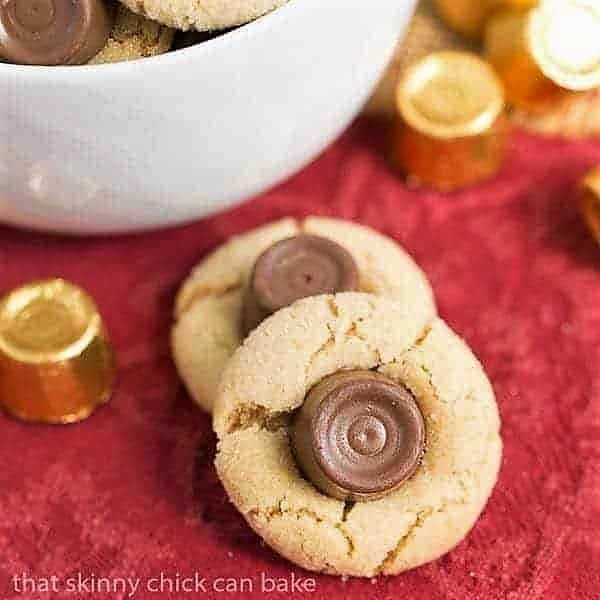 Rolo Peanut Blossoms on a red napkin.