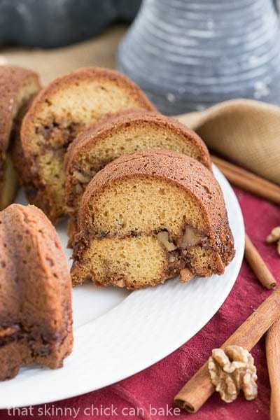 Sour Cream Streusel Coffee Cake slices on a white plate