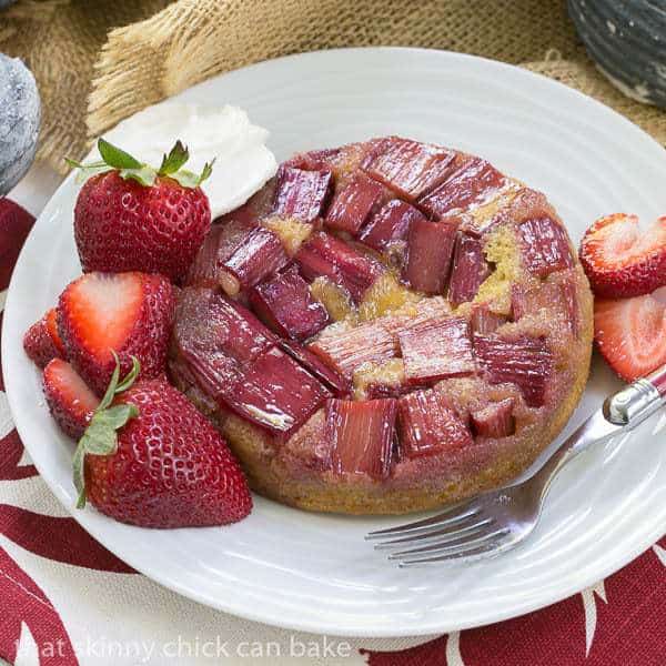 Rhubarb Upside Down Brown Sugar Cake- A seasonal French cake featuring rhubarb