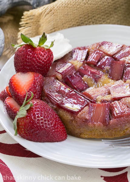 Rhubarb Upside Down Brown Sugar Cake - A seasonal French cake featuring rhubarb